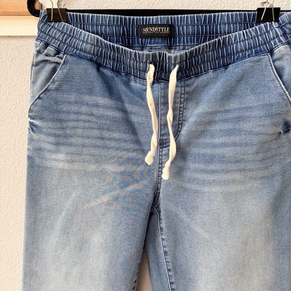 Sound Style Stretchy Denim Blue Drawstring Joggers w/Pockets Sz Medium - Picture 2 of 13